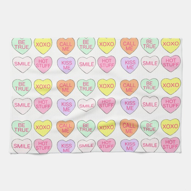 Valentine's Day Candy Conversation Hearts Tea Towel (Horizontal)