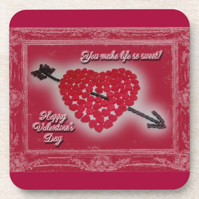Valentine's Day Candy Heart Greeting Coaster (Front)
