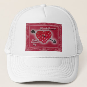 Valentine's Day Candy Heart Greeting Trucker Hat