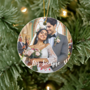 Valentines Day Candy Hearts Custom Photo Spanish Ceramic Ornament