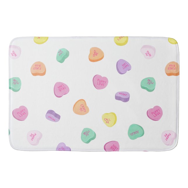 Valentines Day Candy Hearts Pattern Bath Mat (Front)