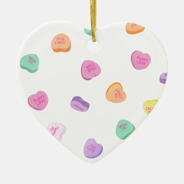Valentines Day Candy Hearts Pattern Ceramic Ornament (Front)