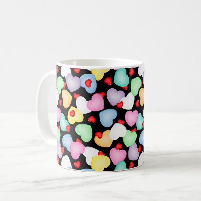Valentine's Day Candy Hearts Pattern Coffee Mug (Front Left)
