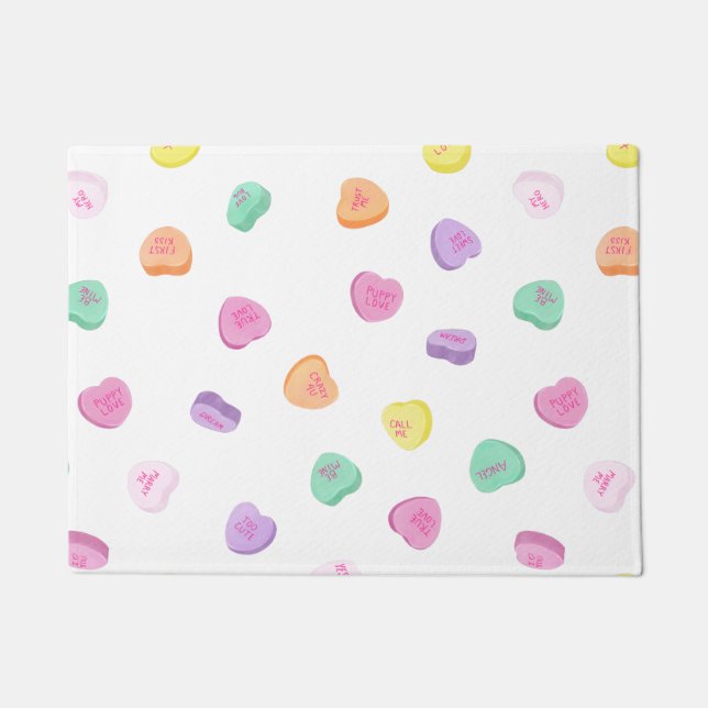Valentines Day Candy Hearts Pattern Doormat (Front)