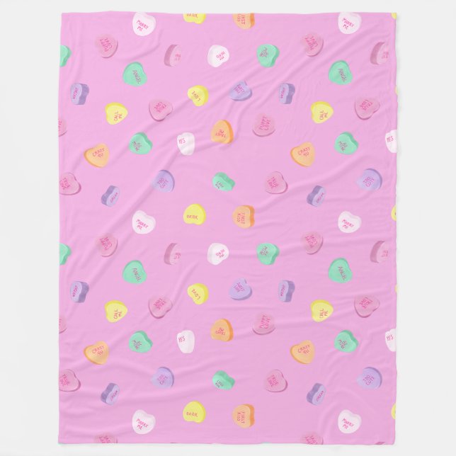 Valentines Day Candy Hearts Pattern Fleece Blanket (Front)