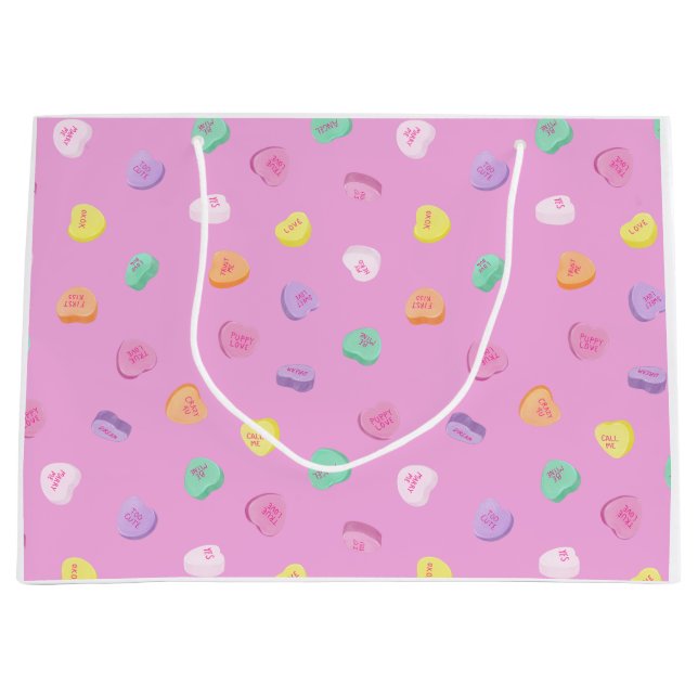 Valentines Day Candy Hearts Pattern Large Gift Bag (Front)