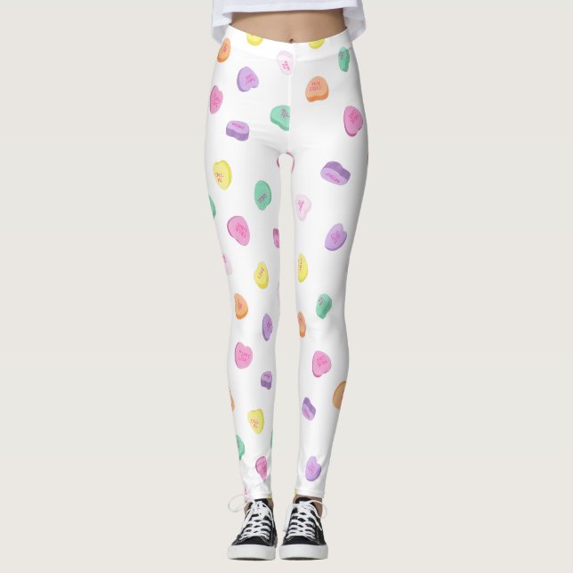 Valentines Day Candy Hearts Pattern Leggings (Front)