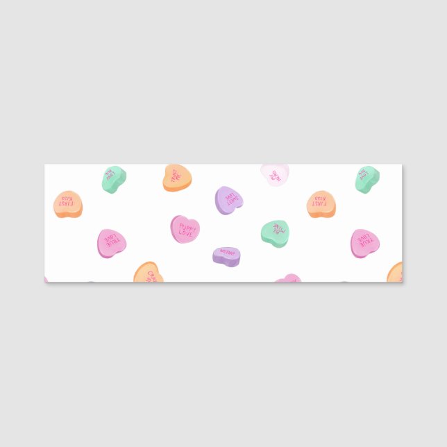 Valentines Day Candy Hearts Pattern Name Tag (Front)