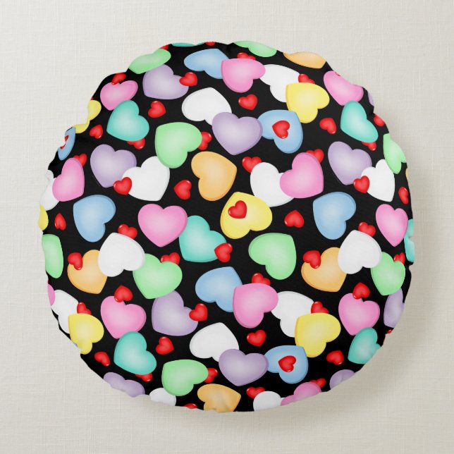 Valentine's Day Candy Hearts Pattern Round Cushion (Front)