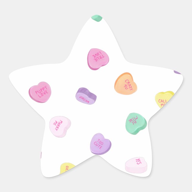 Valentines Day Candy Hearts Pattern Star Sticker (Front)