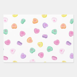 Valentines Day Candy Hearts Pattern Wrapping Paper Sheet