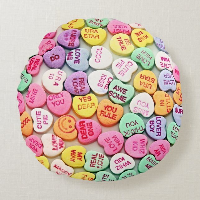 Valentine's Day Candy Hearts Round Cushion (Front)