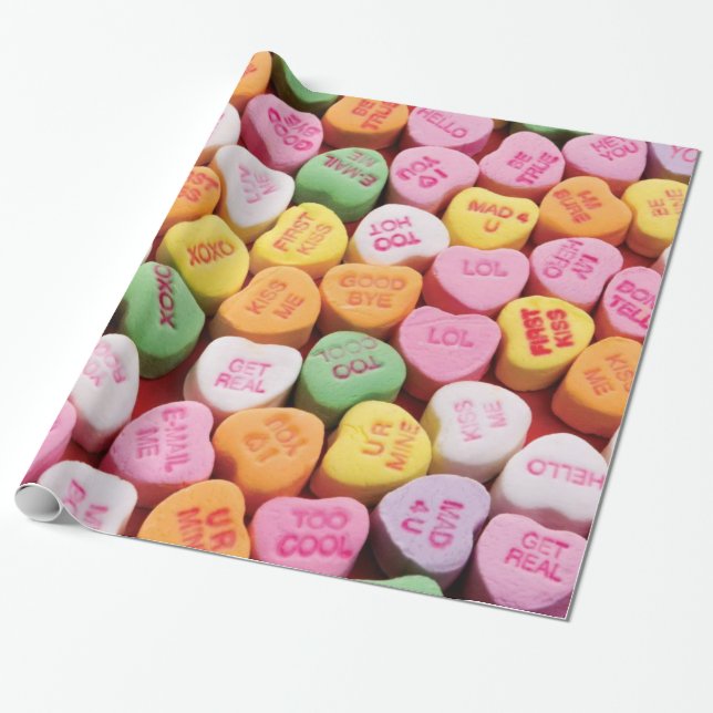 Valentines Day Candy Hearts Wrapping Paper (Unrolled)