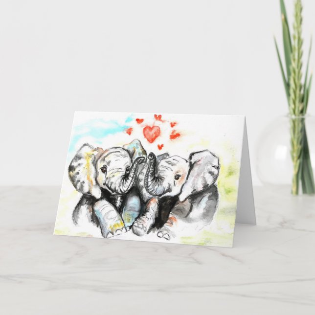 Valentine's Day Card Couple Elephant - Painting (Front)