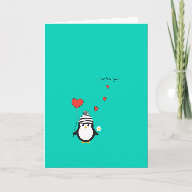 Valentine's Day Card - Cute Penguin Illustration (Front)