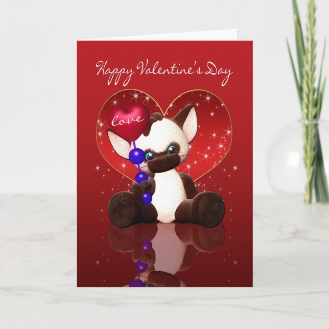 Valentine's Day Card - Cute Siamese Cat (Front)