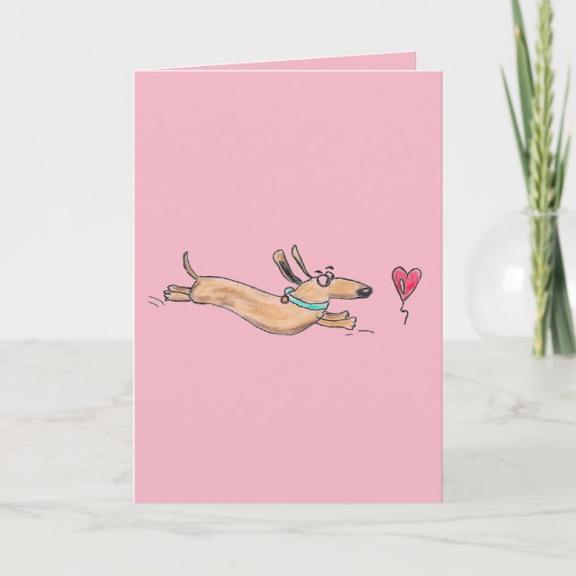 VALENTINE'S DAY CARD - DOG CHASING HEART BALLOON (Front)