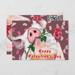 Valentine's Day Card Gentleman Pig QR Code Wish