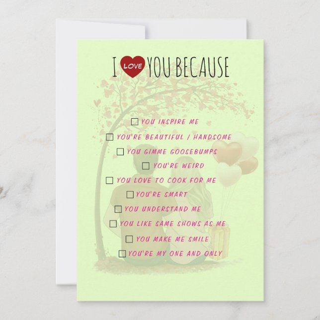 Valentine's Day Card - I Love You Because (Front)