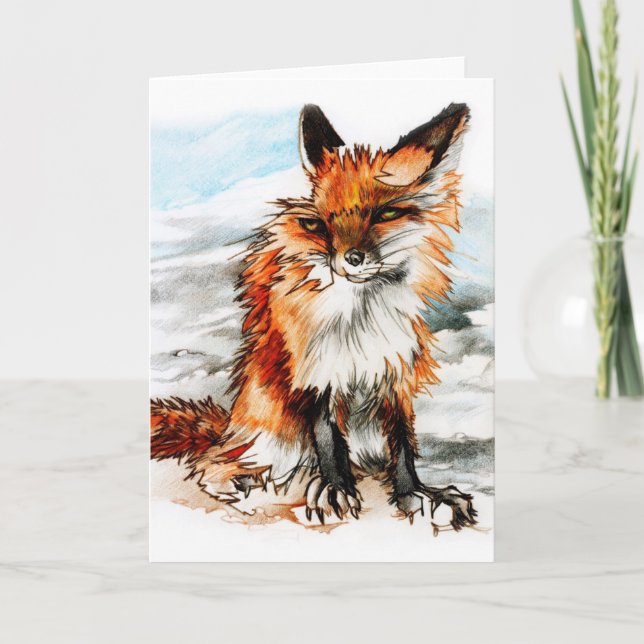 Valentine's Day Card: Red Fox Drawing Holiday Card (Front)