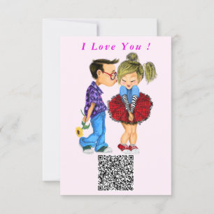Valentine's Day Card Romantic Couple QR Code Wish