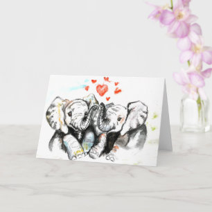 Valentine's Day Card with Cute Couple Elephant