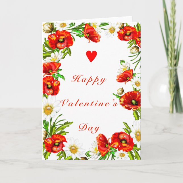 Valentine's Day Card with Flowers and Custom Text (Front)