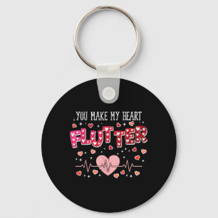 Valentines Day Cardiac Nurse Heart Flutter Women Key Ring