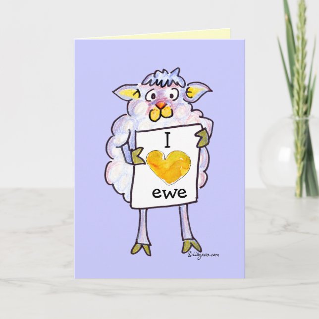 Valentines Day Cartoon Sheep Holiday Card (Front)