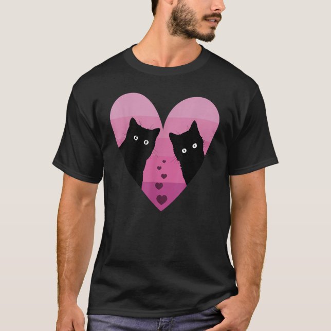 Valentines Day Cat Couple Heart Retro Girlfriend C T-Shirt (Front)
