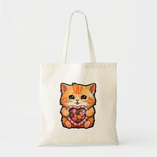 Valentine's Day Cat: Cute Kitty with a Heart Tote Bag