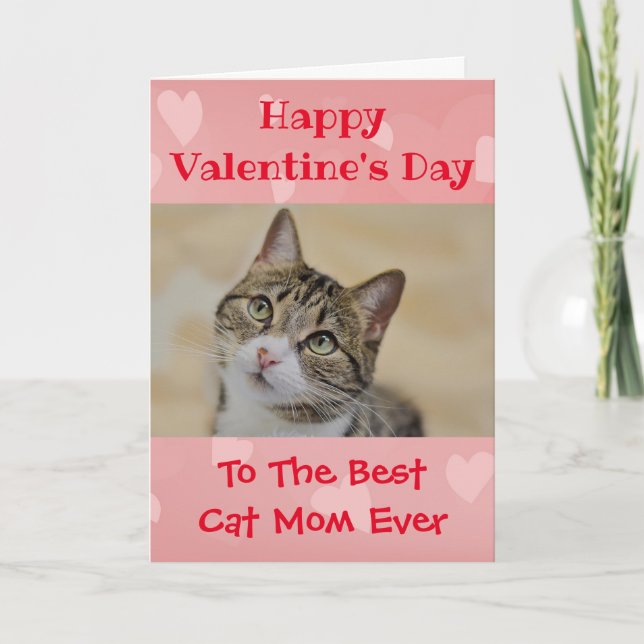 Valentines Day Cat Worlds Best Mum Ever Pet Photo Holiday Card (Front)