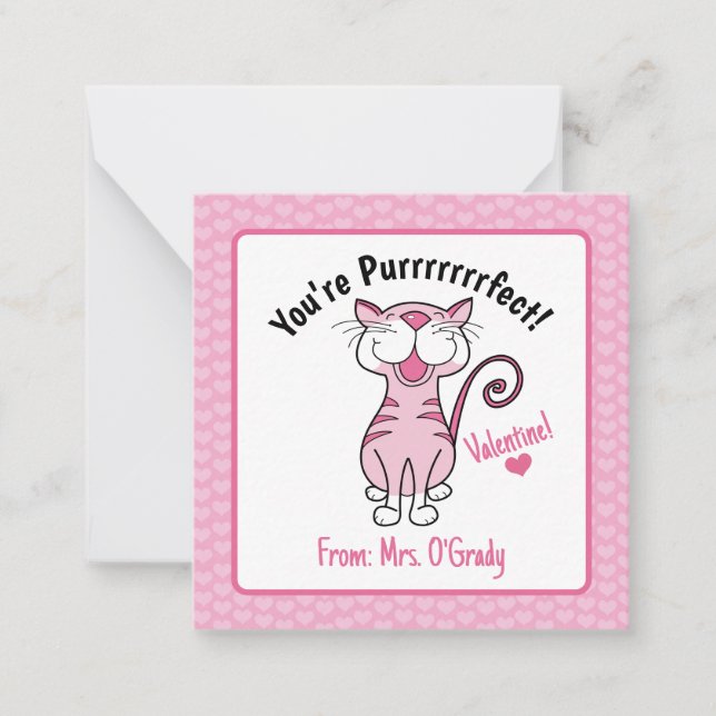 Valentine's Day Cat You're Purrrfect Kids Teacher Card (Front)