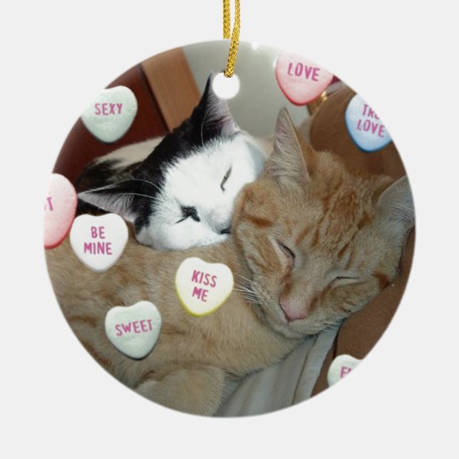 Valentine's Day Cats Ceramic Tree Decoration (Front)
