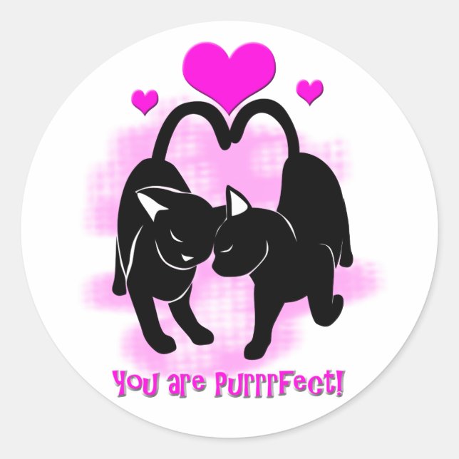 Valentines Day Cats Classic Round Sticker (Front)