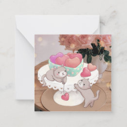 Valentine's Day: Cats, Heart Cookies & Flowers Card