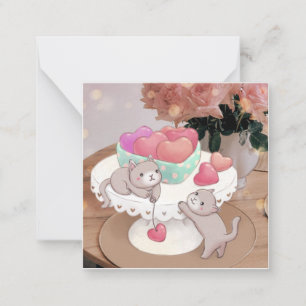 Valentine's Day: Cats, Heart Cookies & Flowers Card
