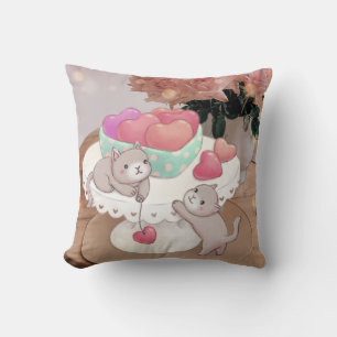Valentine's Day: Cats, Heart Cookies & Flowers Cushion