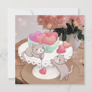 Valentine's Day: Cats, Heart Cookies & Flowers Invitation