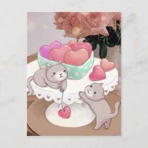 Valentine's Day: Cats, Heart Cookies & Flowers Postcard