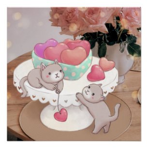 Valentine's Day: Cats, Heart Cookies & Flowers Poster