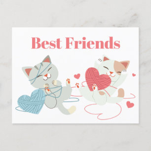 Valentine's Day Cats Heart Yarn Kitten Best Friend Postcard