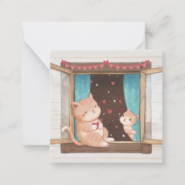 Valentine's Day: Cats & Hearts Illustration Card (Front)