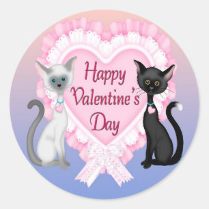 Valentine's Day Cats Round Envelope Seals