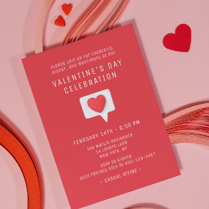 Valentine's Day Celebration Cute Modern Red Heart Invitation