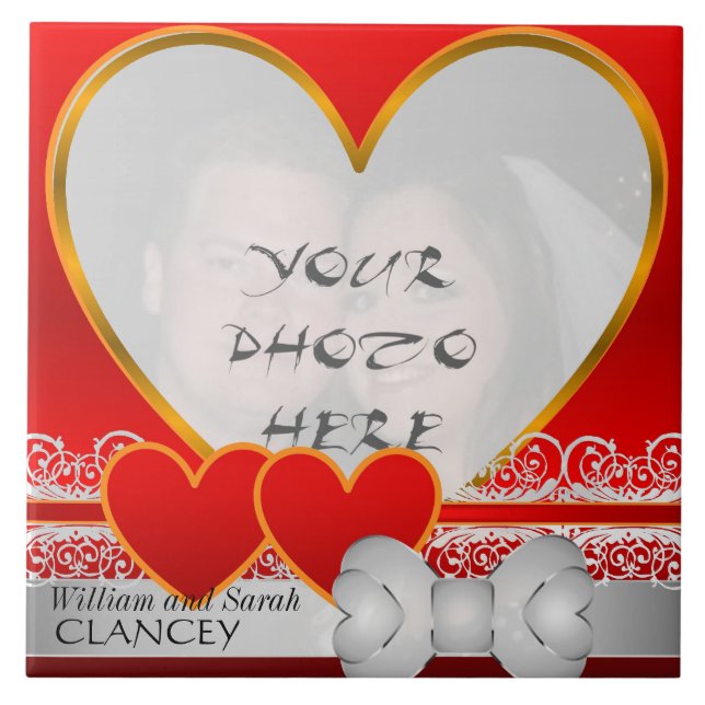Valentine's Day Ceramic Tile Photo Frame with Name (Front)