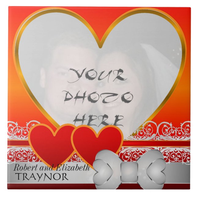 Valentine's Day Ceramic Tile Photo Frame with Name (Front)