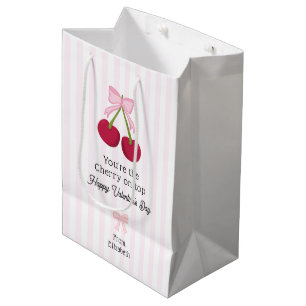 Valentine's Day Cherry on Top Coquette Stripes Medium Gift Bag
