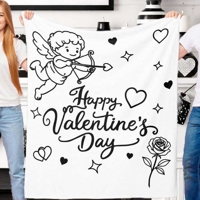 Valentines Day Cherub & Romantic Doodle Design Fleece Blanket (Creator Uploaded)