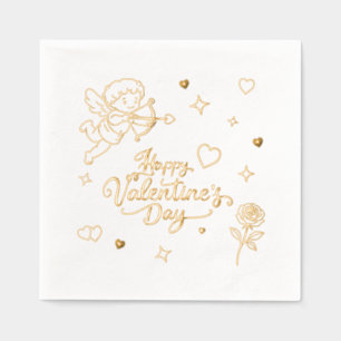 Valentines Day Cherub & Romantic Doodle Design  Foil Napkins